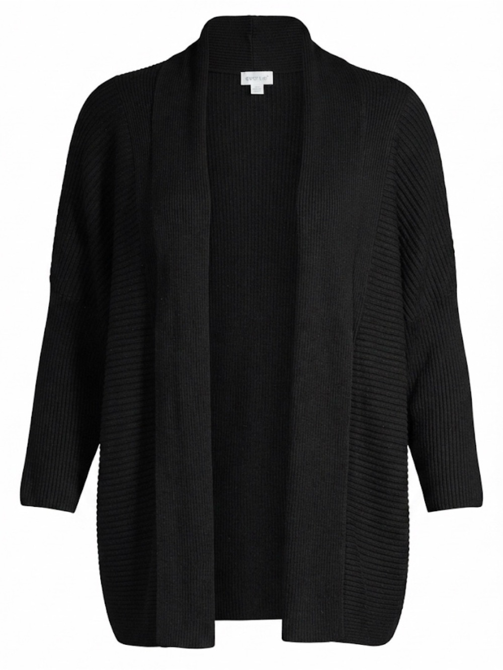 Avenue Black Open-Front Ribbed Knit Cardigan